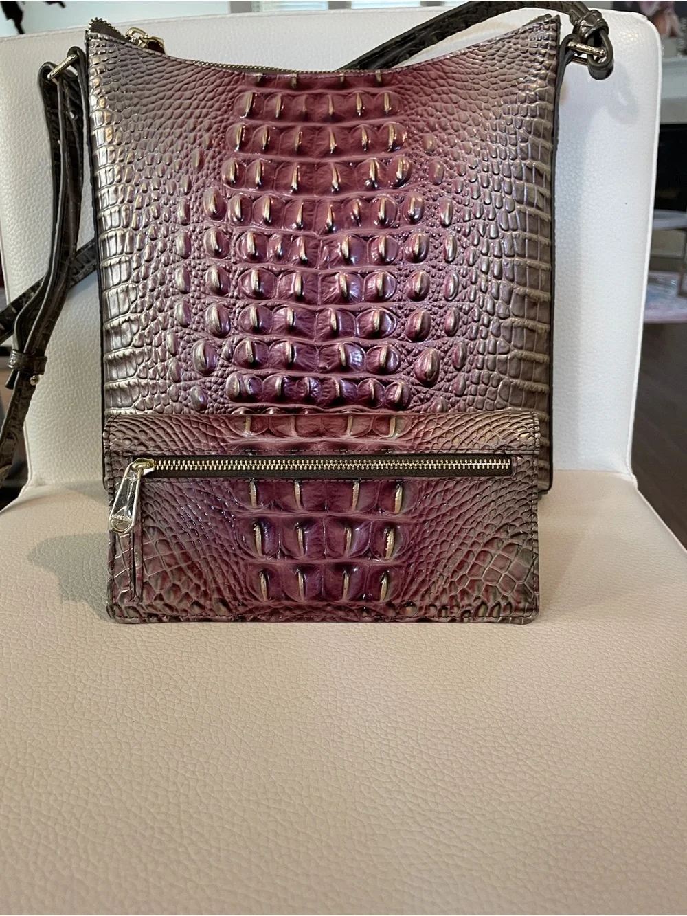 Brahmin Fig Jam Ombré Croc-Embossed Leather Crossbody with Matching Ady Wallet